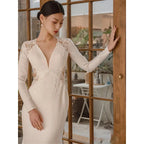 New White V-neck Mermaid Lace Real Photo 2023 Satin Wedding Dress Korean Style Zipper 웨딩 드레스 Wedding Gowns-payinti