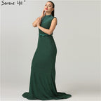 En oferta, sin devolución ni reembolso. Nuevos vestidos de noche de diseñador con purpurina verde, cuello alto, sin mangas, estilo sirena, 2025, LA6433.