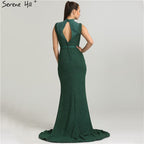 En oferta, sin devolución ni reembolso. Nuevos vestidos de noche de diseñador con purpurina verde, cuello alto, sin mangas, estilo sirena, 2025, LA6433.