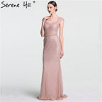 En oferta, sin devolución ni reembolso. Lo último en moda: elegante vestido de noche de sirena rosa con cuentas y tul, 2025. Foto real LA6113.