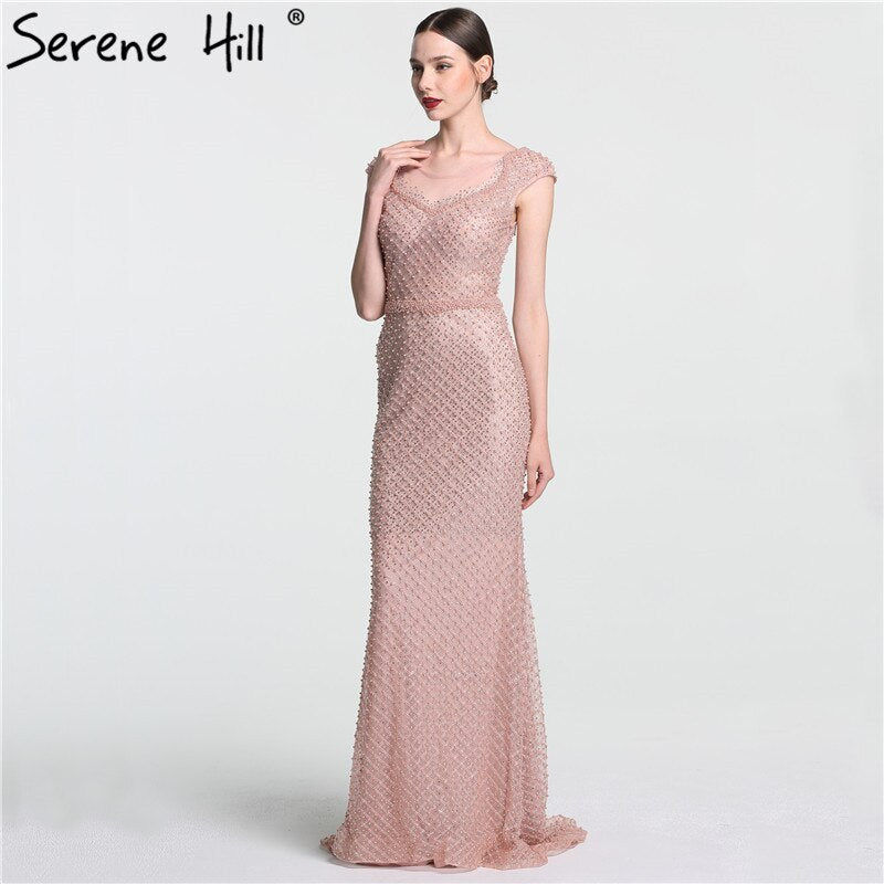 En oferta, sin devolución ni reembolso. Lo último en moda: elegante vestido de noche de sirena rosa con cuentas y tul, 2025. Foto real LA6113.