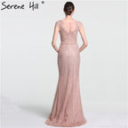 En oferta, sin devolución ni reembolso. Lo último en moda: elegante vestido de noche de sirena rosa con cuentas y tul, 2025. Foto real LA6113.