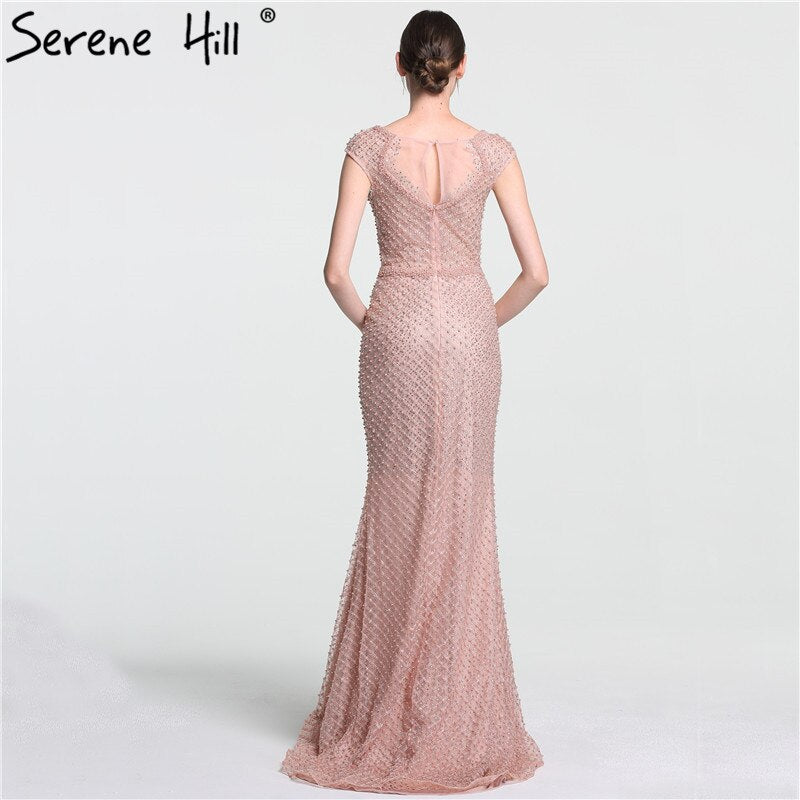 En oferta, sin devolución ni reembolso. Lo último en moda: elegante vestido de noche de sirena rosa con cuentas y tul, 2025. Foto real LA6113.