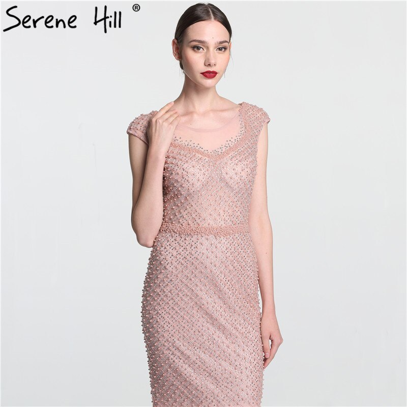 En oferta, sin devolución ni reembolso. Lo último en moda: elegante vestido de noche de sirena rosa con cuentas y tul, 2025. Foto real LA6113.