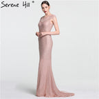 En oferta, sin devolución ni reembolso. Lo último en moda: elegante vestido de noche de sirena rosa con cuentas y tul, 2025. Foto real LA6113.