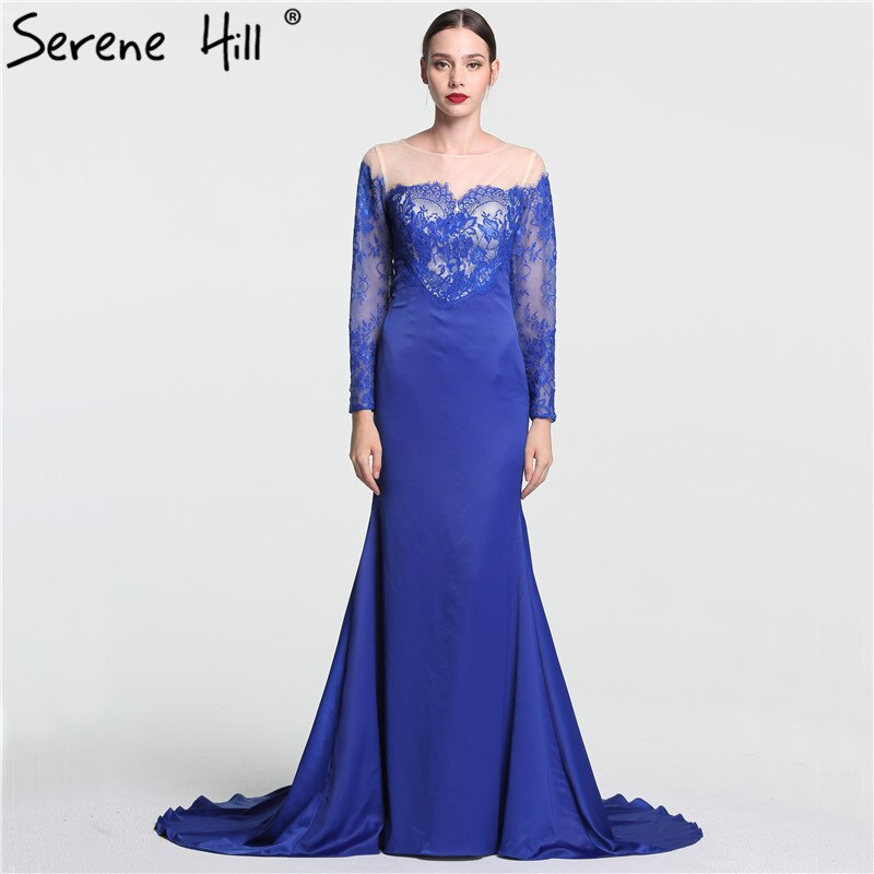 En oferta, sin devolución ni reembolso. Venta más reciente, vestido de noche de sirena sexy con flores de encaje, manga larga, sencillo y moderno, vestido de noche largo 2025 LA6146. 