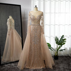 Nude Luxury Muslim Mermaid Evening Dresses Gowns 2025 Beaded Overskirt Elegant For Women Party LA71597
