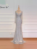 Mermaid Formal Evening Dresses Long Sleeves Beading Evening Gowns LA6506