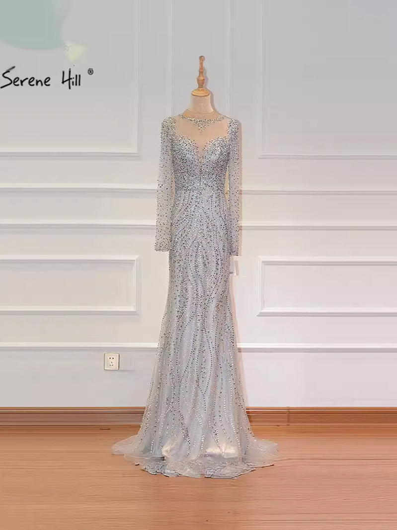 Vestidos de noche formales de sirena con mangas largas y cuentas LA6506