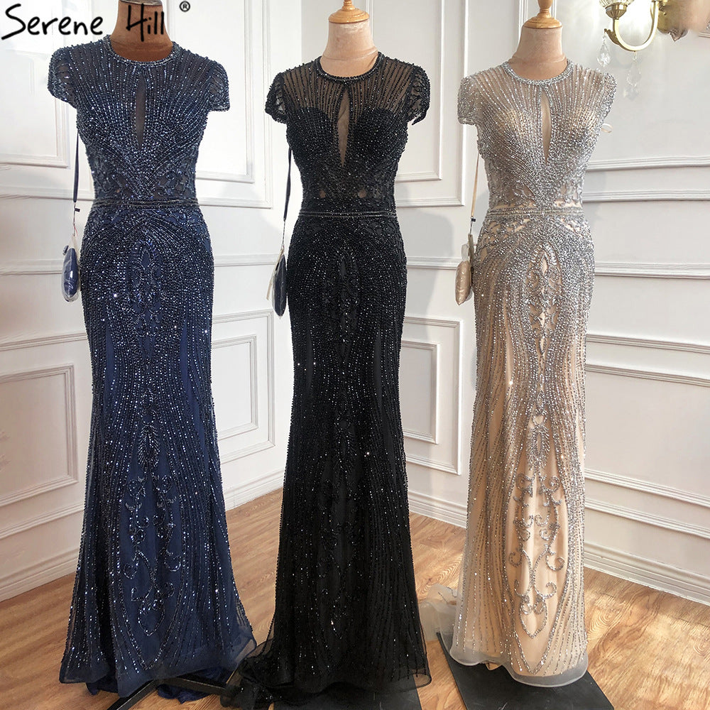 Luxury Sleeveless full diamond o neck  Sexy Evening Dresses Dubai Design LA60742