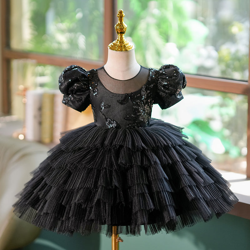Schwarze Pailletten 1. Geburtstag Party Kleinkind Mädchen Kleid 