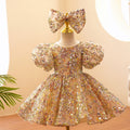 Vestido de tul con lentejuelas doradas y champán para bebé niña, ideal para fiesta de cumpleaños