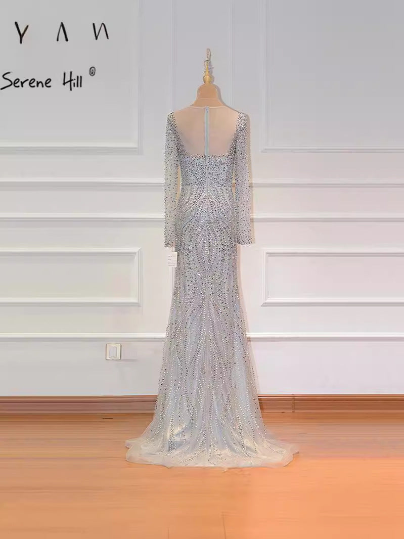 Vestidos de noche formales de sirena con mangas largas y cuentas LA6506