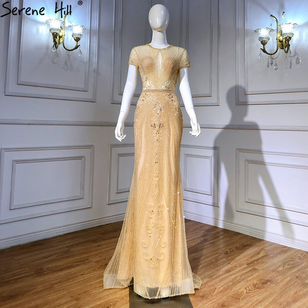 Luxury Sleeveless full diamond o neck  Sexy Evening Dresses Dubai Design LA60742