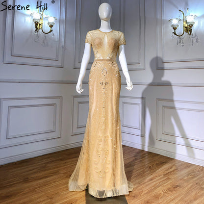 Luxus Ärmelloses Volldiamant-O-Ausschnitt Sexy Abendkleider Dubai Design LA60742