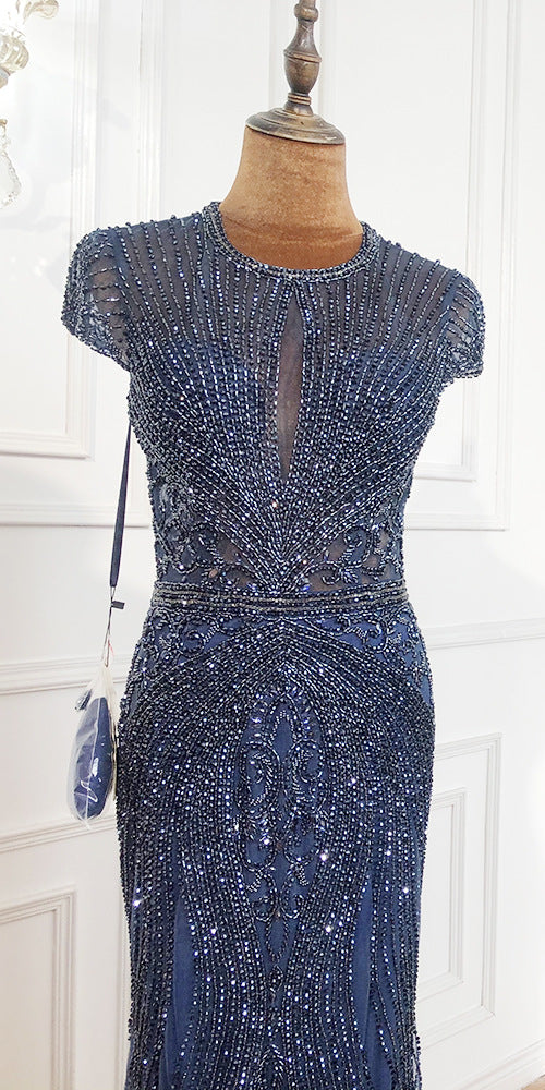 Vestido de noche sexy de lujo sin mangas con escote en V y diamantes, diseño de Dubái LA60742