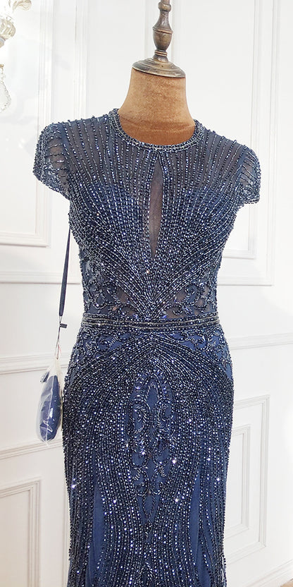 Luxus Ärmelloses Volldiamant-O-Ausschnitt Sexy Abendkleider Dubai Design LA60742
