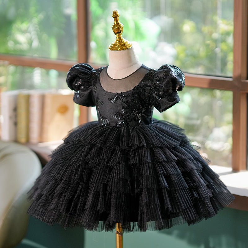 Schwarze Pailletten 1. Geburtstag Party Kleinkind Mädchen Kleid 