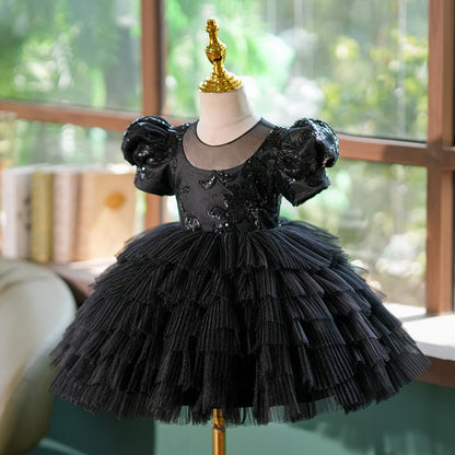 Black Sequins 1st Birthday Party Toddler Girl Dress