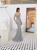 Mermaid Formal Evening Dresses Long Sleeves Beading Evening Gowns LA6506