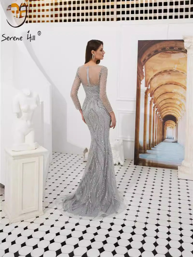 Mermaid Formal Evening Dresses Long Sleeves Beading Evening Gowns LA6506