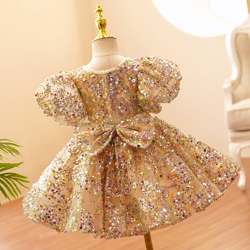 Vestido de tul con lentejuelas doradas y champán para bebé niña, ideal para fiesta de cumpleaños