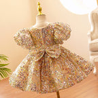 Vestido de tul con lentejuelas doradas y champán para bebé niña, ideal para fiesta de cumpleaños