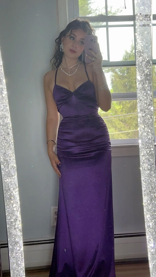 Hermoso vestido de noche largo de satén morado Y7920