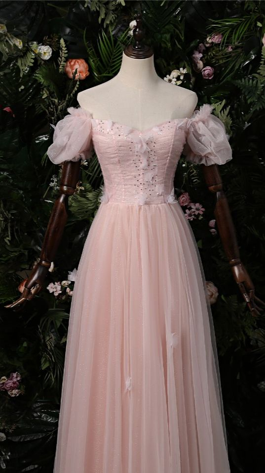 Elegantes Rosa Off The Shoulder Ballkleid, Rosa Abendkleid Y1898