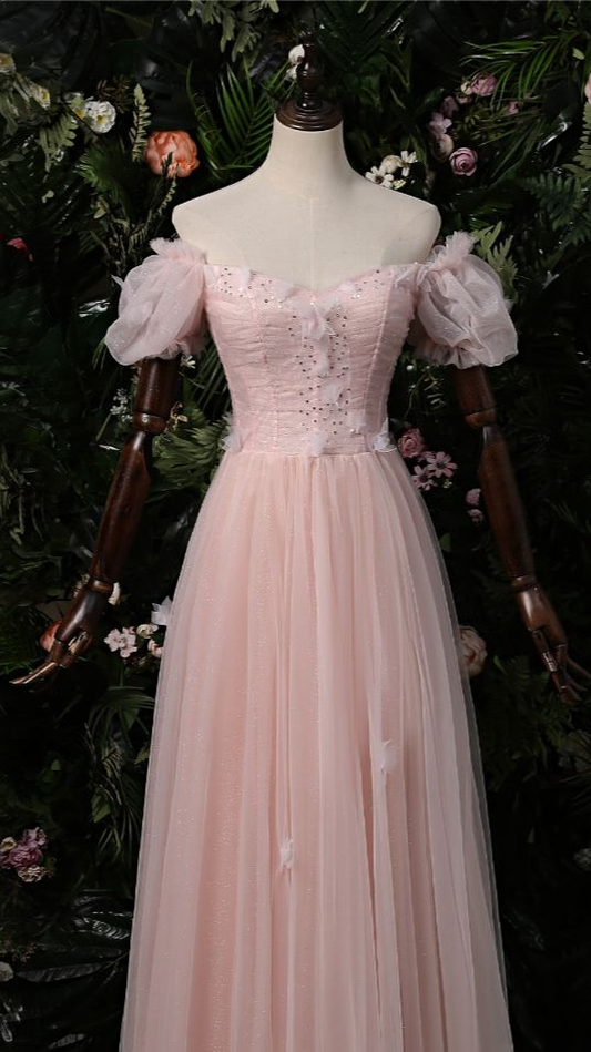 Elegantes Rosa Off The Shoulder Ballkleid, Rosa Abendkleid Y1898