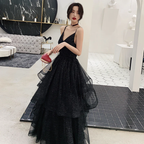 Schwarzes Tüll Pailletten Ballkleid Abendkleid Y1021