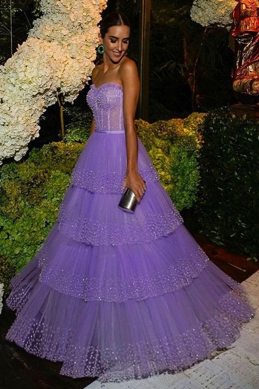 Funkelndes hellviolettes A-Linien-Abendkleid für Hochzeitsgäste Y4702