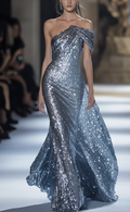 Glitter One Shoulder Sequins Mermaid Prom Dress Long Evening Dress Y8349