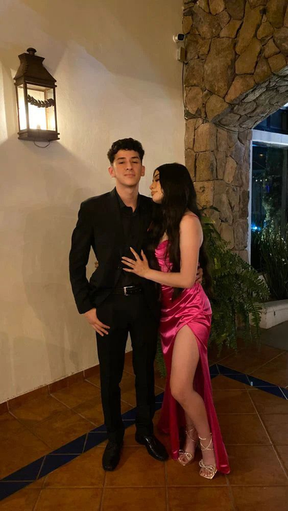 Vestido de fiesta largo con cuentas y corte sirena de satén con abertura para cumpleaños Y7718