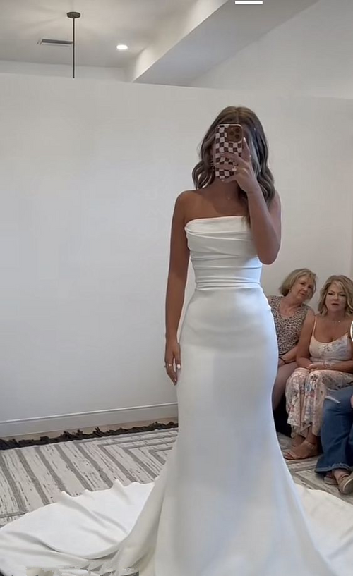 Vestido de novia blanco encantador sin tirantes, vestido de novia blanco Y7385