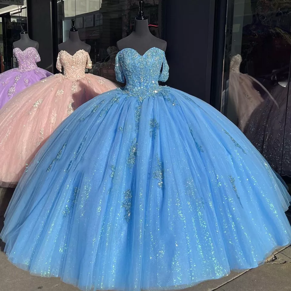 Weg Von Der Schulter Licht Rosa Quinceanera Kleider Ballkleid Süße 16 Kleid Y2731