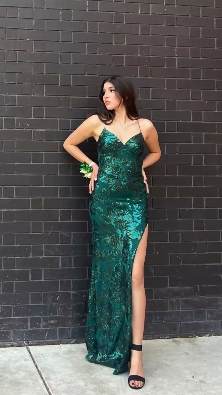 Impresionante vestido de fiesta verde esmeralda con abertura en la espalda, vestido de noche Y5325
