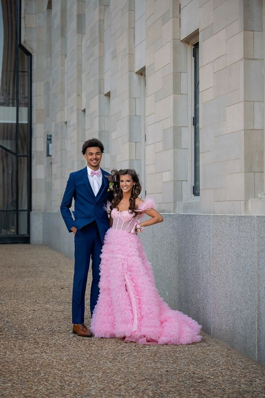 Vestido de fiesta de tul rosa con volantes y corsé, vestido de noche de tul Y6093