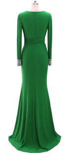 Langes Abendkleid für die Brautmutter für Damen, langärmelig, mit V-Ausschnitt, Y785