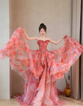 Elegantes trägerloses Tüll-Print-Blumen-Brautkleid, formelles Abschlussball-Abendkleid Y8540