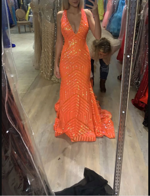 Vestidos de fiesta largos con lentejuelas, escote en V y sirena, sexys y brillantes, vestidos de noche naranjas Y1397