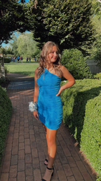 Blaues One-Shoulder-Bodycon-Kleid, enges Homecoming-Kleid Y3020