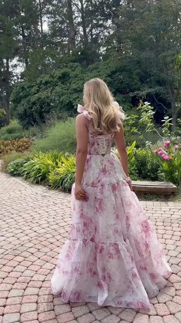 Hübsches Chiffon-Rosendruck-A-Linien-Ballkleid Abendkleid Y8498
