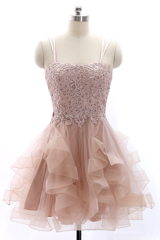 Spaghettiträger Spitze Tüll Homecoming Kleid Vintage Party Abendkleid Y2584