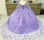Lujoso vestido de fiesta lavanda con mariposas, vestido de quinceañera Y6755