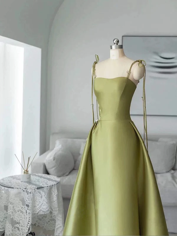 Vestido de fiesta de satén con tirantes finos, corte A, sencillo, largo hasta el suelo, Y7011