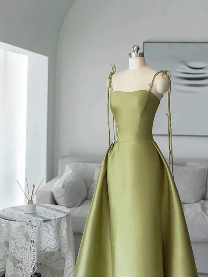 Vestido de fiesta de satén con tirantes finos, corte A, sencillo, largo hasta el suelo, Y7011