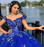 Vestido de quinceañera azul rey con flores 3D y escote corazón para fiesta de graduación de 15 y 16 años Y2821