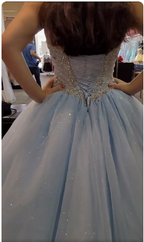 Vestido de fiesta con cuentas y top de corsé azul claro con purpurina, vestido de fiesta con cuentas azul claro para niña dulce Y774