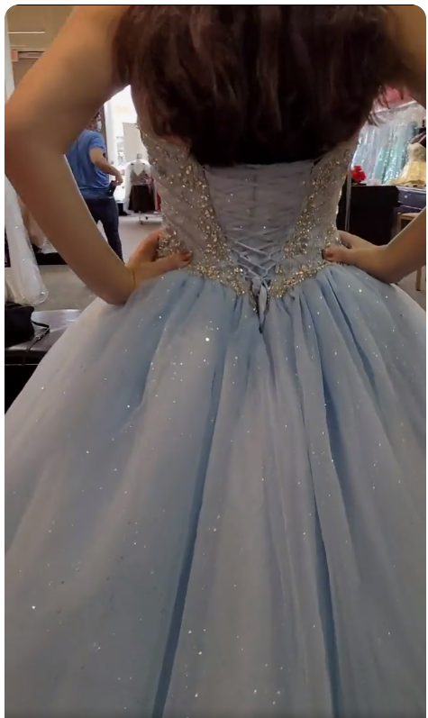 Vestido de fiesta con cuentas y top de corsé azul claro con purpurina, vestido de fiesta con cuentas azul claro para niña dulce Y774